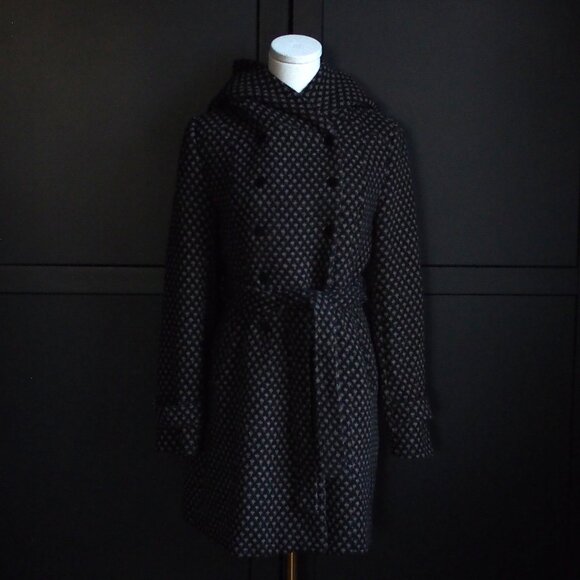 Kismet | Houndstooth Wool Blend Tie Waist Coat w Hood - Picture 1 of 6